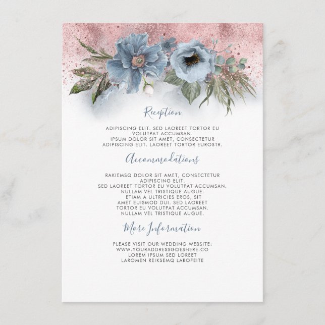 Dusty Blue and Rose Gold Hochzeitshilfsgast Begleitkarte (Vorderseite)