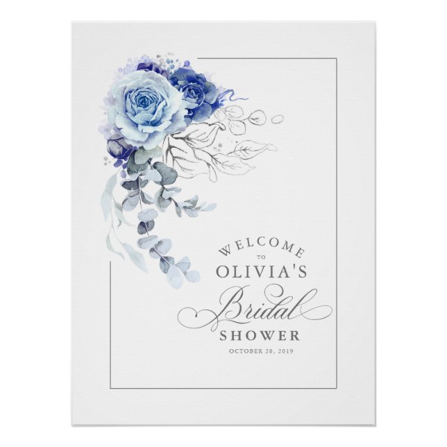 Dusty Blue and Silver Bridal Shower Welcome Poster (Vorderseite)