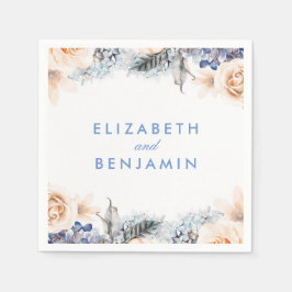 Dusty Blue and Soft Peach Floral Wedding Serviette