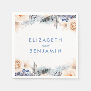 Dusty Blue and Soft Peach Floral Wedding Serviette