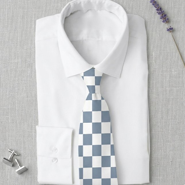 Dusty Blue and White Checkerboard Wedding Tie Krawatte (Dusty blue and white checkerboard geometric pattern tie for your wedding.)