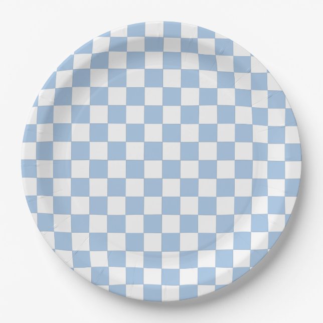 Dusty Blue and White Checkered Pappteller (Vorderseite)