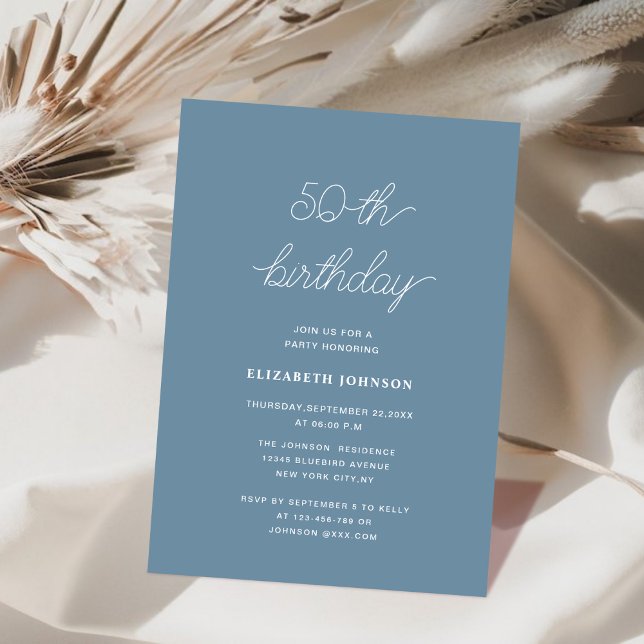 dusty blue and white classic 50th birthday  einladung (Von Creator hochgeladen)