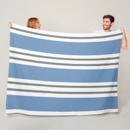 Dusty Blue and White Coastal Stripes Fleecedecke