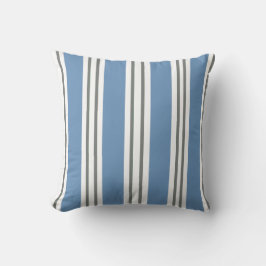 Dusty Blue and White Coastal Stripes Kissen