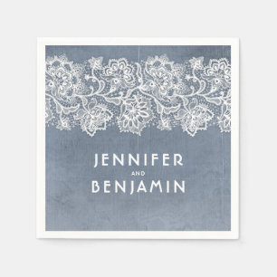 Dusty Blue and White Lace Elegant Serviette