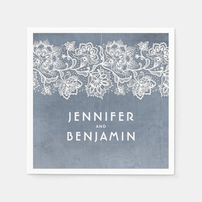 Dusty Blue and White Lace Elegant Serviette (Vorderseite)