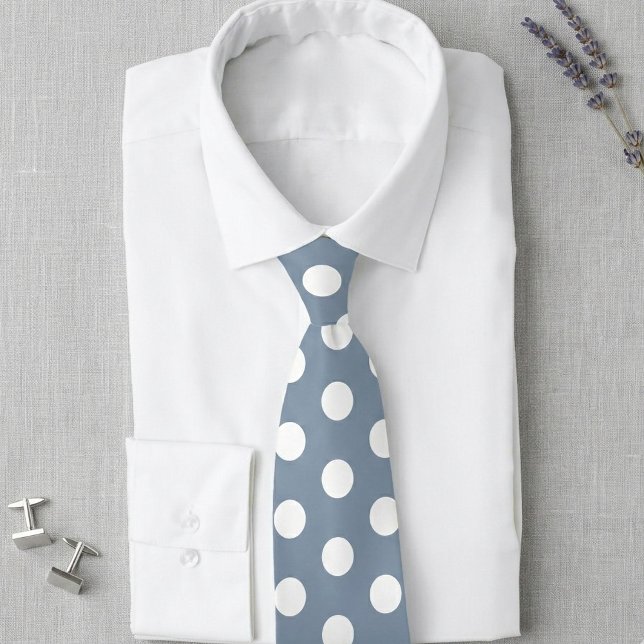 Dusty Blue and White Polka Dot Wedding Tie Krawatte (Dusty blue tie with white polka dots for your wedding.)