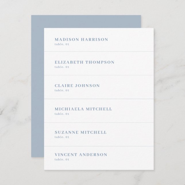 Dusty Blue and White Wedding Place Name Card DIY Einladung (Vorne/Hinten)