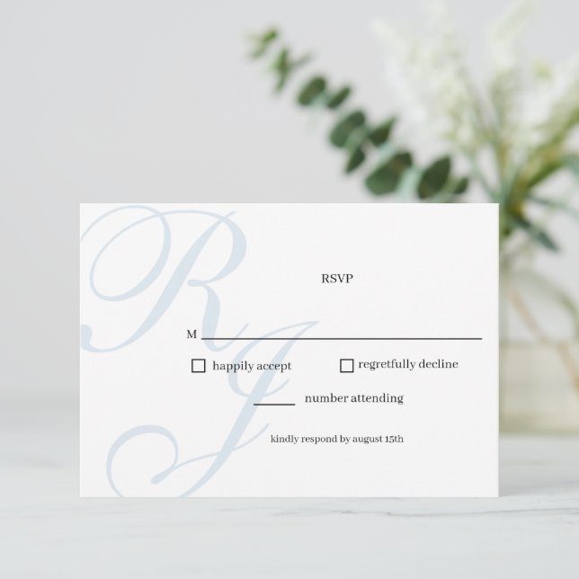 Dusty Blue and White Wedding RSVP Card (Stehend Vorderseite)