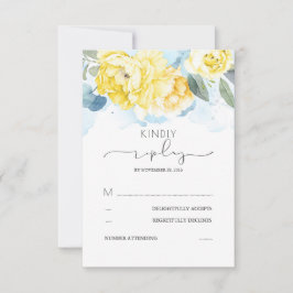 Dusty Blue and Yellow Flowers Wedding RSVP Karte
