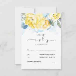 Dusty Blue and Yellow Flowers Wedding RSVP Karte