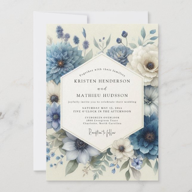 Dusty Blue Anemone Wedding Einladung (Vorderseite)