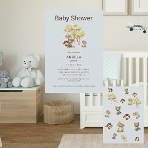 Dusty Blue Animals Boy Baby Shower Einladung