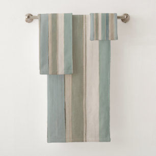 Dusty Blue Aquamarin Sage Beige Streifen Badhandtuch Set