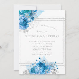 Dusty Blue Aquamarin Silver Peony Polterabend Einladung