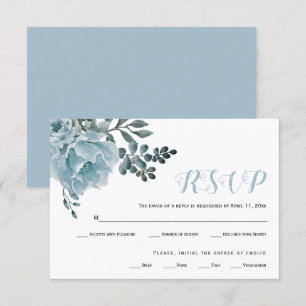 Dusty Blue Aquarell Blume Hochzeit RSVP-Karte RSVP Karte