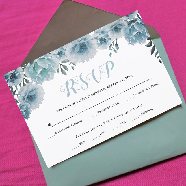 Dusty Blue Aquarell Blume Hochzeit RSVP-Karte RSVP Karte (Von Creator hochgeladen)