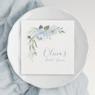 Dusty Blue Aquarell Blumengebirge Brautparty Serviette