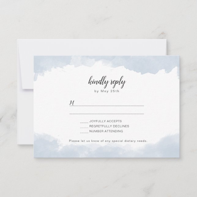 Dusty Blue Aquarell Hochzeit RSVP Antwortkarte Karte (Vorderseite)