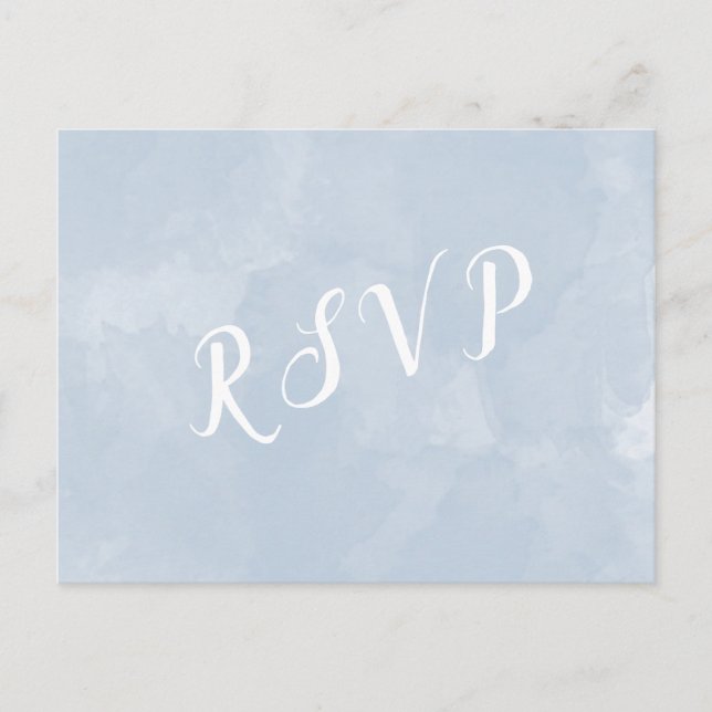 Dusty Blue Aquarell Hochzeit rsvp Postkarte (Vorderseite)