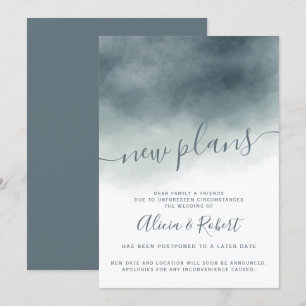 Dusty Blue Aquarell Obre verschoben neue Pläne Einladung
