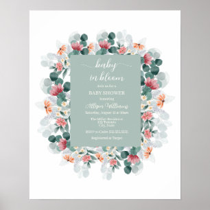 Dusty Blue Aquarell Wildblume Babydusche Poster