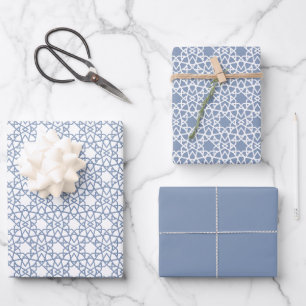 Dusty Blue Arabesque Design Geschenkpapier Set