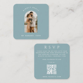 Dusty Blue Arch Foto QR Code Online Wedding RSVP Begleitkarte