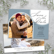 Dusty Blue Arched Foto Wedding Calligraphy