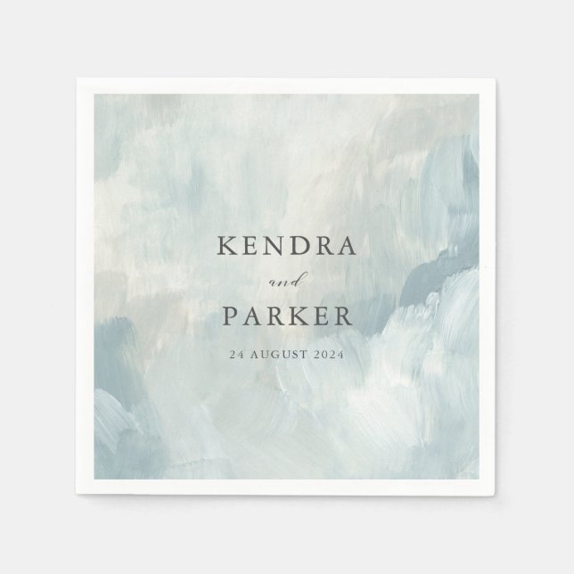 Dusty Blue Artistic Abstrakt Brushstrikes Wedding Serviette (Vorderseite)