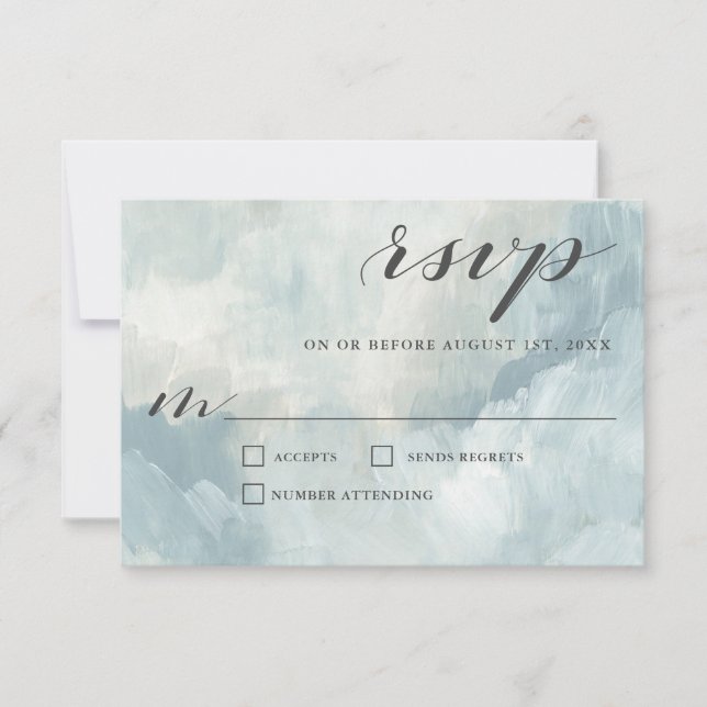 Dusty Blue Artistic Modern Abstrakt Wedding RSVP (Vorderseite)