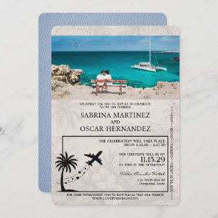 Dusty Blue Aruba Passport Hochzeit Einladung