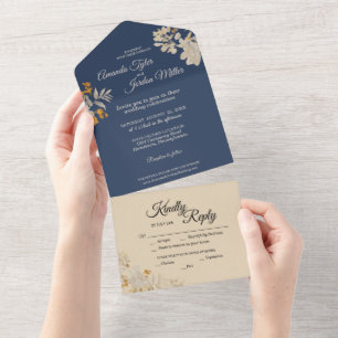 Dusty Blue Autumn Boho Wedding All In One Einladung