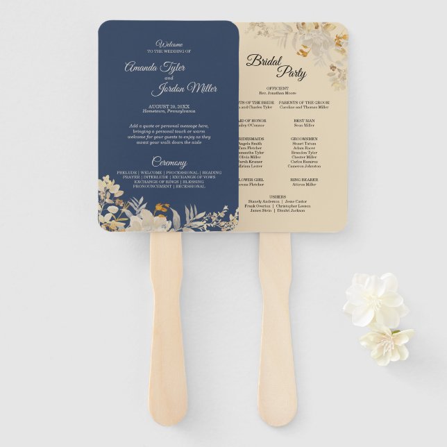 Dusty Blue Autumn Boho Wedding Program Hand Fan Fächer (Vorne und Hinten)