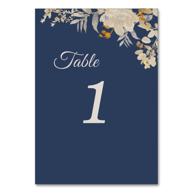 Dusty Blue Autumn Boho Wedding Tischnummern signie (Vorderseite)
