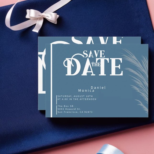Dusty Blue Autumn Pampas Wedding Design Save The Date (Von Creator hochgeladen)