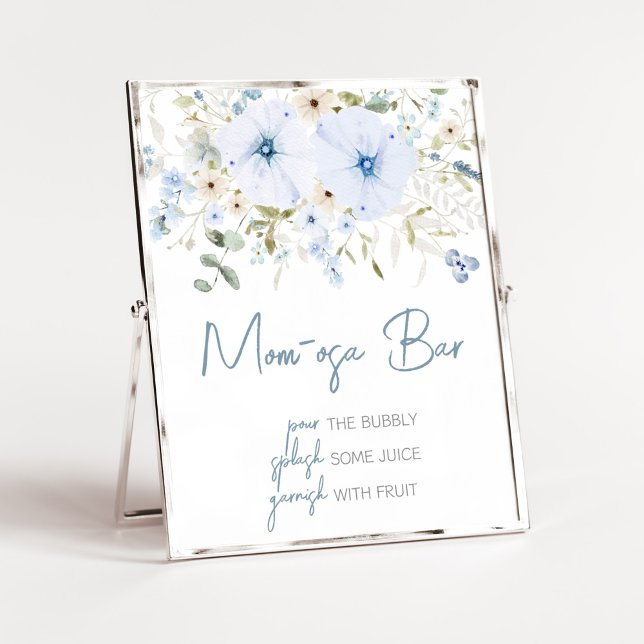 Dusty Blue Baby Bloom Baby Dusche Mama Osa Bar Poster (Boy Spring Flowers Baby Shower Mom Osa Bar Sign)