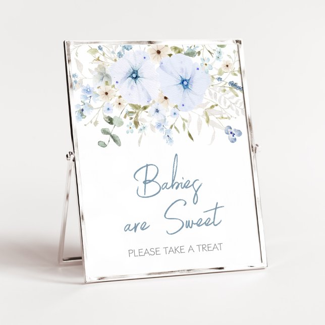 Dusty Blue Baby Bloom Babydusche Babys sind süß Poster (Boy Spring Flowers Baby Shower Babies are Sweet Sign)