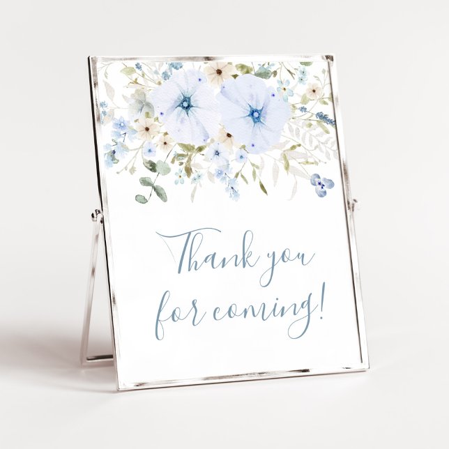 Dusty Blue Baby Bloom Vielen Dank für Ihr Kommen Poster (Boy Spring Flowers Baby Shower Thank you for Coming Sign)
