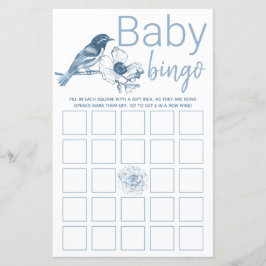 Dusty Blue Baby Showdusche Bingo Game Card Floral