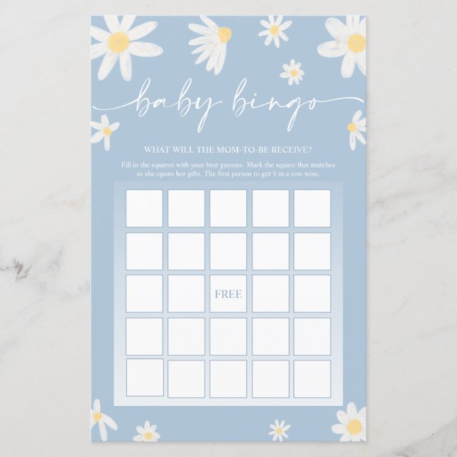 Dusty Blue Baby Shower Bingo Game (Vorderseite)
