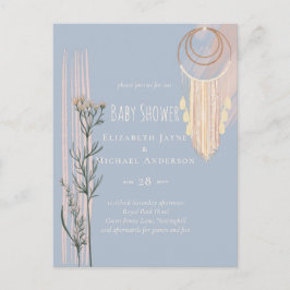 Dusty Blue Baby Shower Boho Postkarte