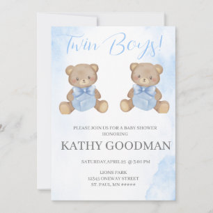 Dusty Blue Baby Shower Einladung für Zwillingsjung
