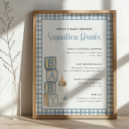 Dusty Blue Baby Shower Signature Drinks Sign Poster