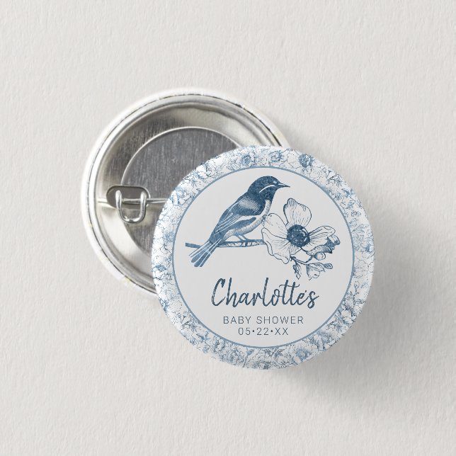 Dusty Blue Baby Showknopf Gefallen Chinoiserie Button (Vorne & Hinten)