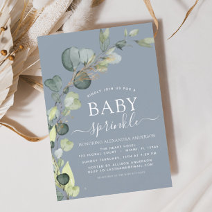 Dusty Blue Baby Sprinkle Dusche Eukalyptus Einladung