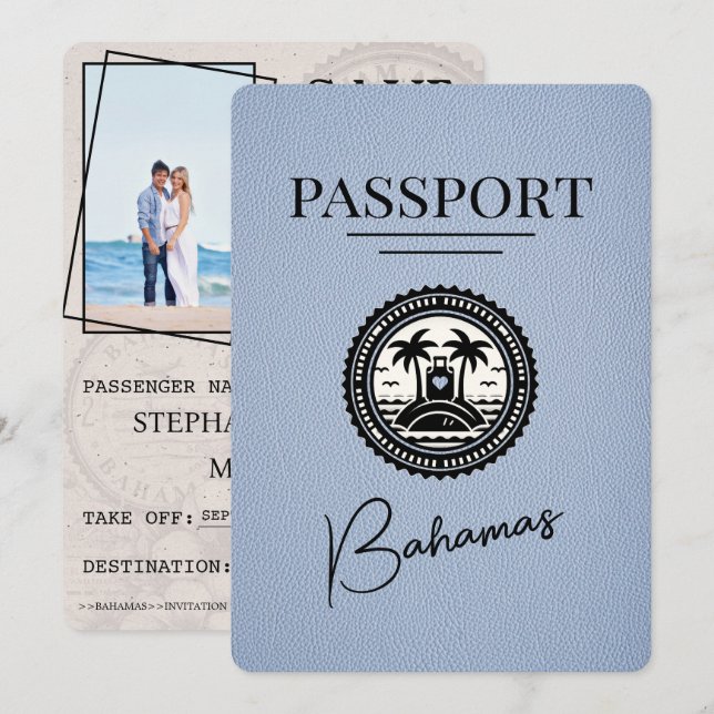 Dusty Blue Bahamas Passport Save the Date (Vorne/Hinten)