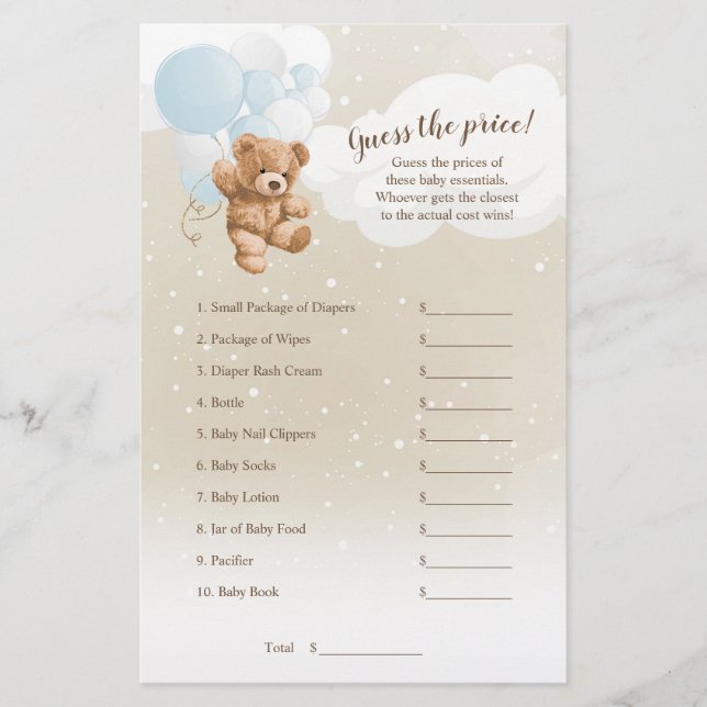 Dusty Blue Balloon Teddy Bear rät das Preisspiel Flyer (Vorne)