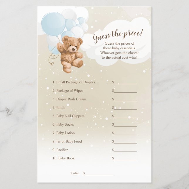 Dusty Blue Balloon Teddy Bear rät das Preisspiel Flyer (Vorne)